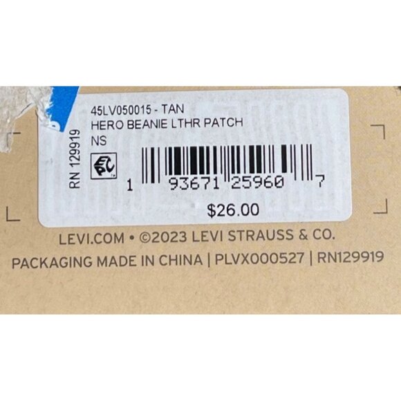 Levis Tan Hero Beanie With Leather Patch 100% Acrylic One Size Fits All NWT - Picture 3 of 6